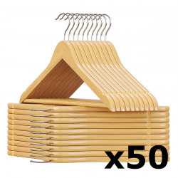 Pack X50 Perchas De Madera Blanca Con Broches