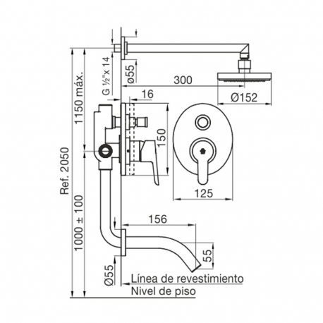 Griferia Fv Puelo ducha de Embutir monocomando con transferencia