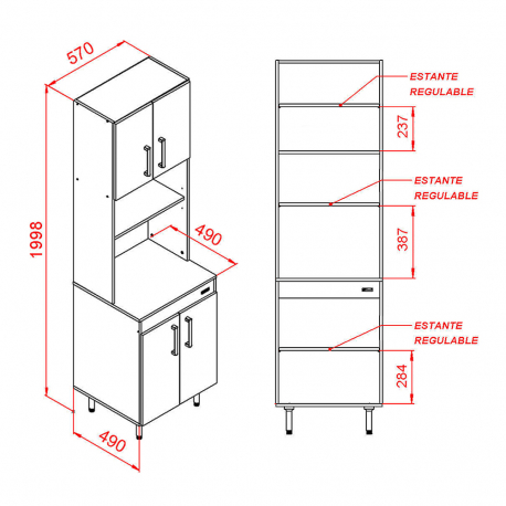 Mueble De Cocina Alacena Columna Modular 1 Puerta Mosconi